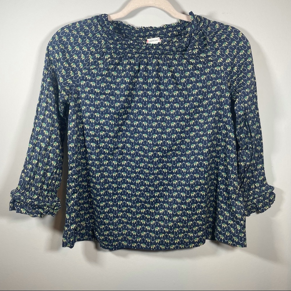 🐘CREWCUTS by J Crew Navy Blue and Green Elephant Blouse Kids Size 14
